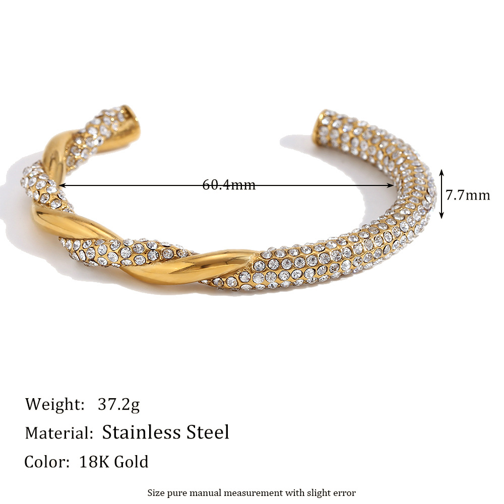 Stainless Steel Asymmetric Twist Diamond Bracelet