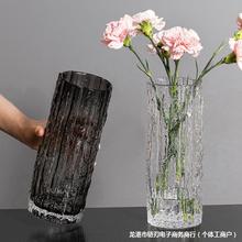 大号花瓶冰川设计感玻璃花瓶感摆件客厅水养富贵竹插花瓶