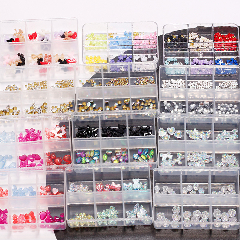 Joyas de manicura de resina híbrida japonesa 3D estereoscópica de cinco pétalos Aurora Xiangshan Camellia caja de 6 cuadros