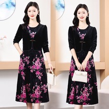 妈妈夏装时尚雪纺旗袍连衣裙40岁50中年妇女夏季气质高贵遮肚裙子