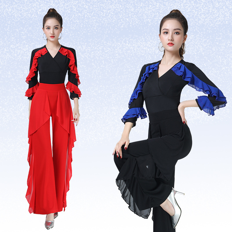 Square Dance Jitterba Latin Dance Costume 2022 New Fashion Dance Small Shirt Dance Top Women's Ruffled Dance Clothes
