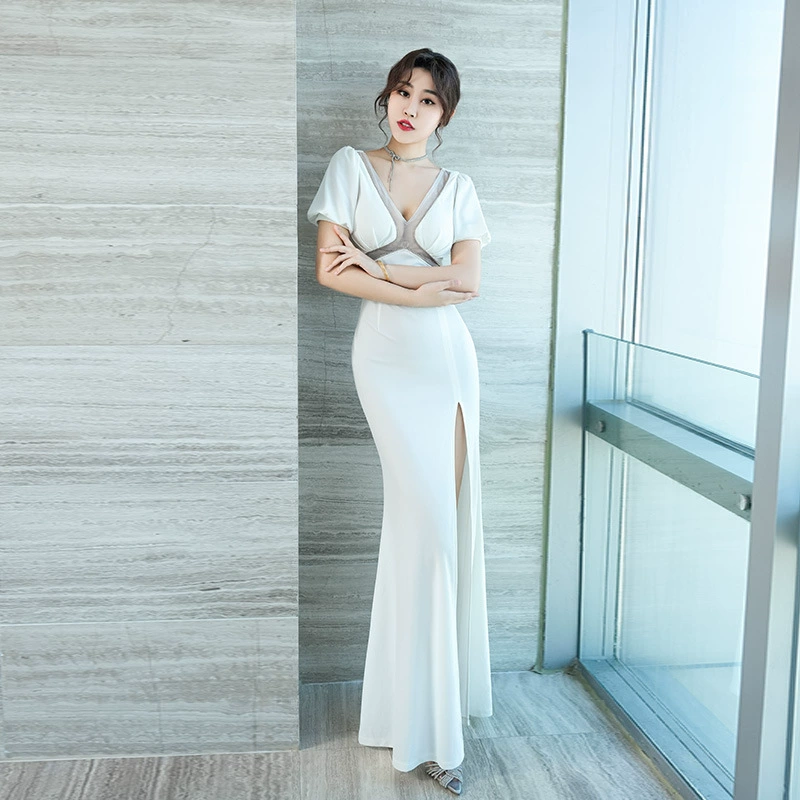 Новое вечернее платье 2025 года: сексуальное, с глубоким V-образным вырезом, длиной в пол, для ночных клубов, с низкой горловиной, высоким разрезом, облегающее.