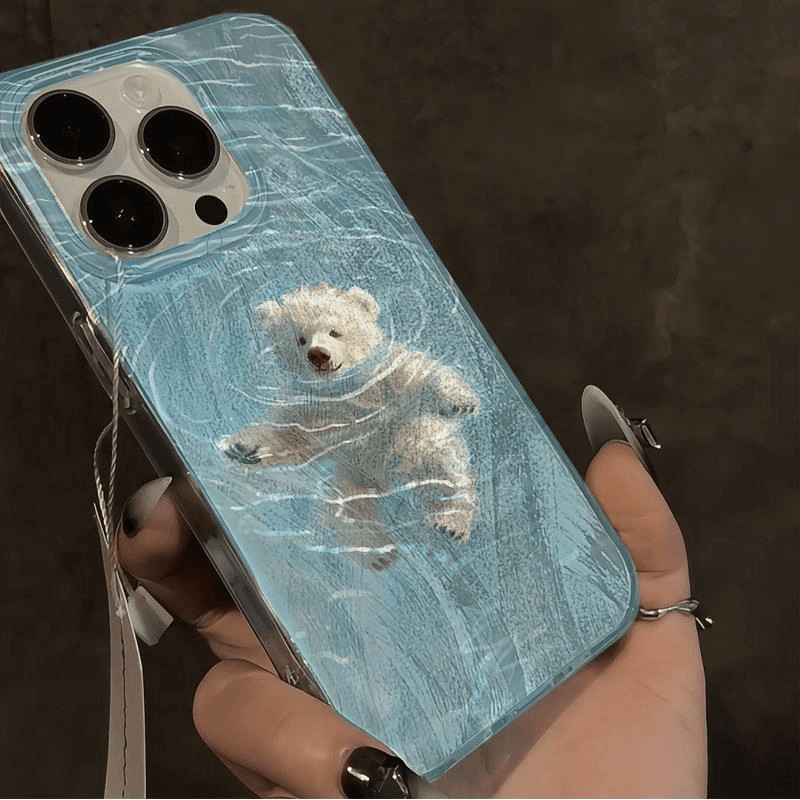 Custodia protettiva per iPhone 16 15 14 13 12 11 Pro Promax Plus Swimming White Bear Creative Custodia rigida antimacchia con ampio foro_voghion.com