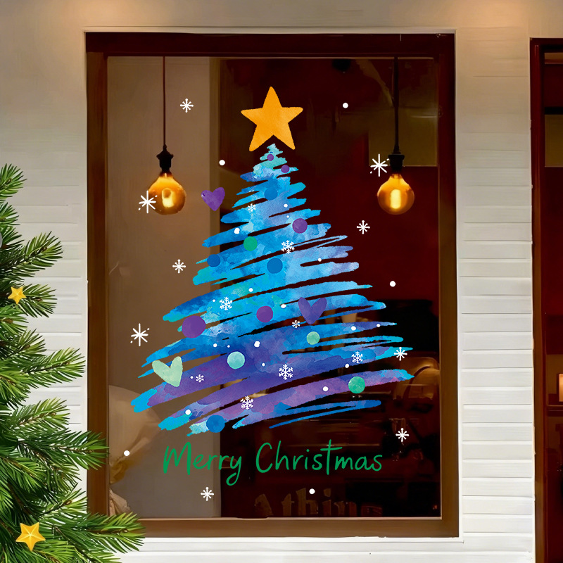 圣诞节玻璃门贴纸装饰品橱窗贴耶诞树静电贴场景布置装扮氛围窗花