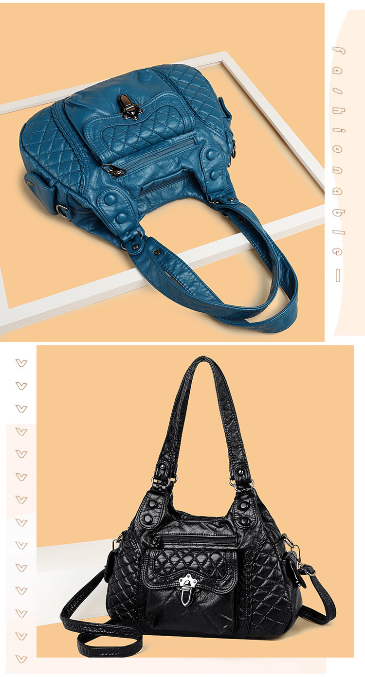 2023 New Mom Commuting Large Capacity tote handbag, washed leather pu women's bag, polyester single-shoulder bag undefined