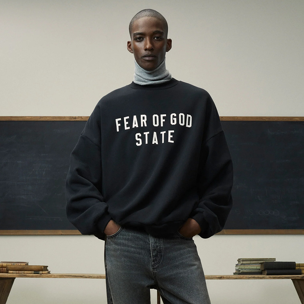 24FW FOG ESSENTIALS Lavado y anticuado letras impresas parejas masculinas y femeninas con el mismo estilo suéter de cuello redondo