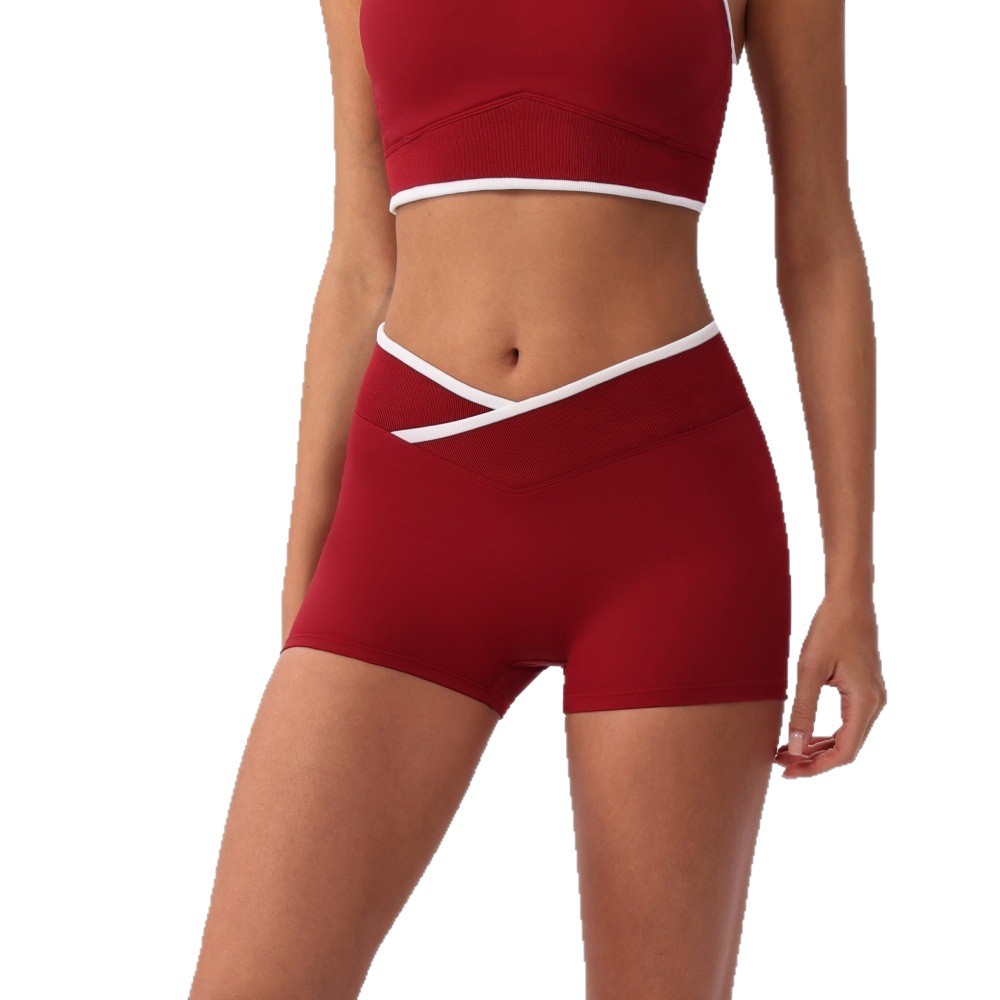 Nuevos cortos de yoga de cintura alta cruzada transfronteriza, desnudos apretados, pantalones deportivos de alta cadera para mujeres, pantalones de fitness