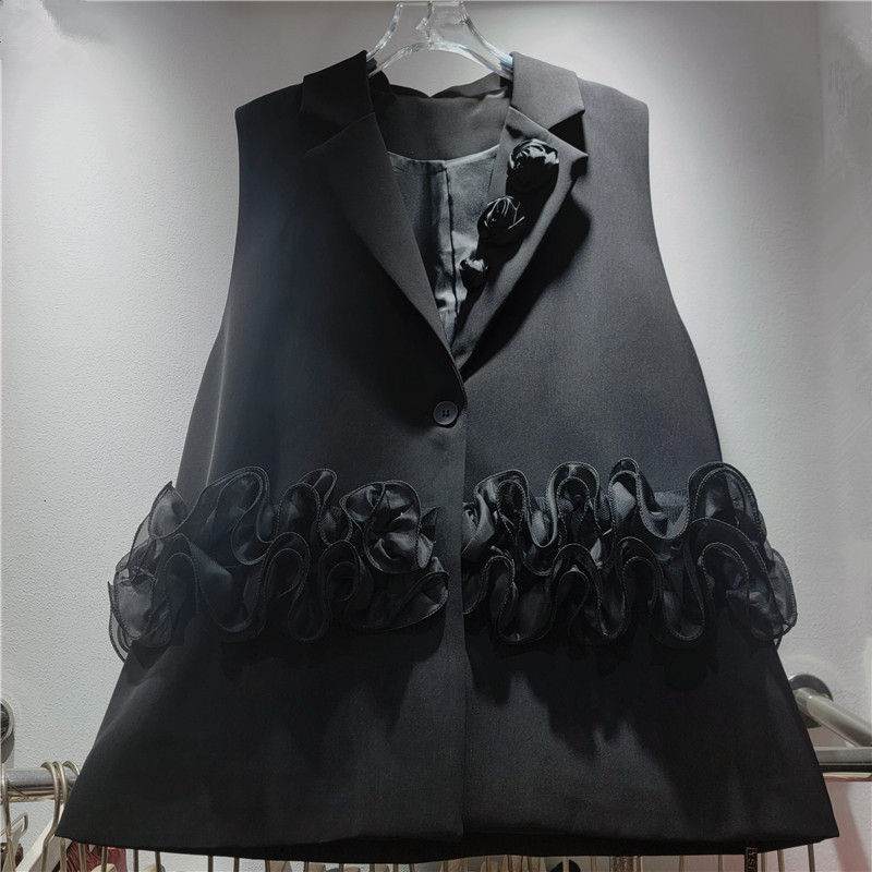 Trajes de moda europeos y estadounidenses chaleco de malla de diseño de malla de poliestirón personalidad suelta chaqueta de abrazadera de caballo para mujeres primavera y otoño nuevo