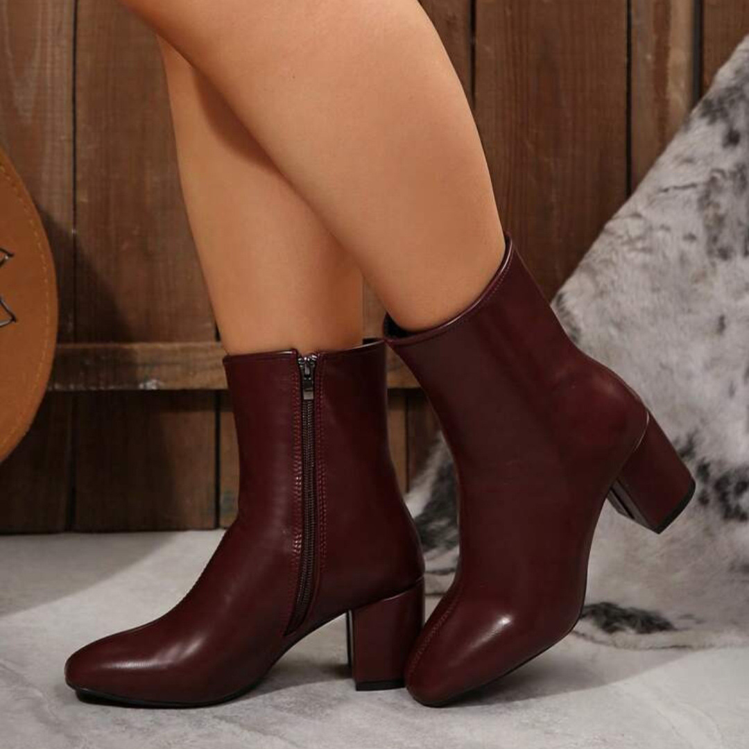Botas de tacones altos botas de tamaño grande botas medianas de caño 2025 invierno 41 - 42 botas cortas de cabeza cuadrada botas laterales con cremallera