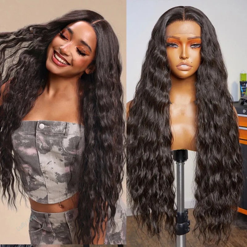 European and American Style Wigs, Lace Front Synthetic Hair Full Wigs, Fashionable and Natural-Looking Realistic African Small Curly Long Hair
