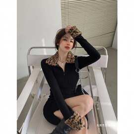 秋冬季新款豹纹长款气质高级感加厚连衣裙女修身显瘦包臀裙