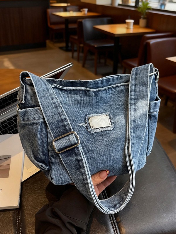 Universal denim capacious shoulder bag