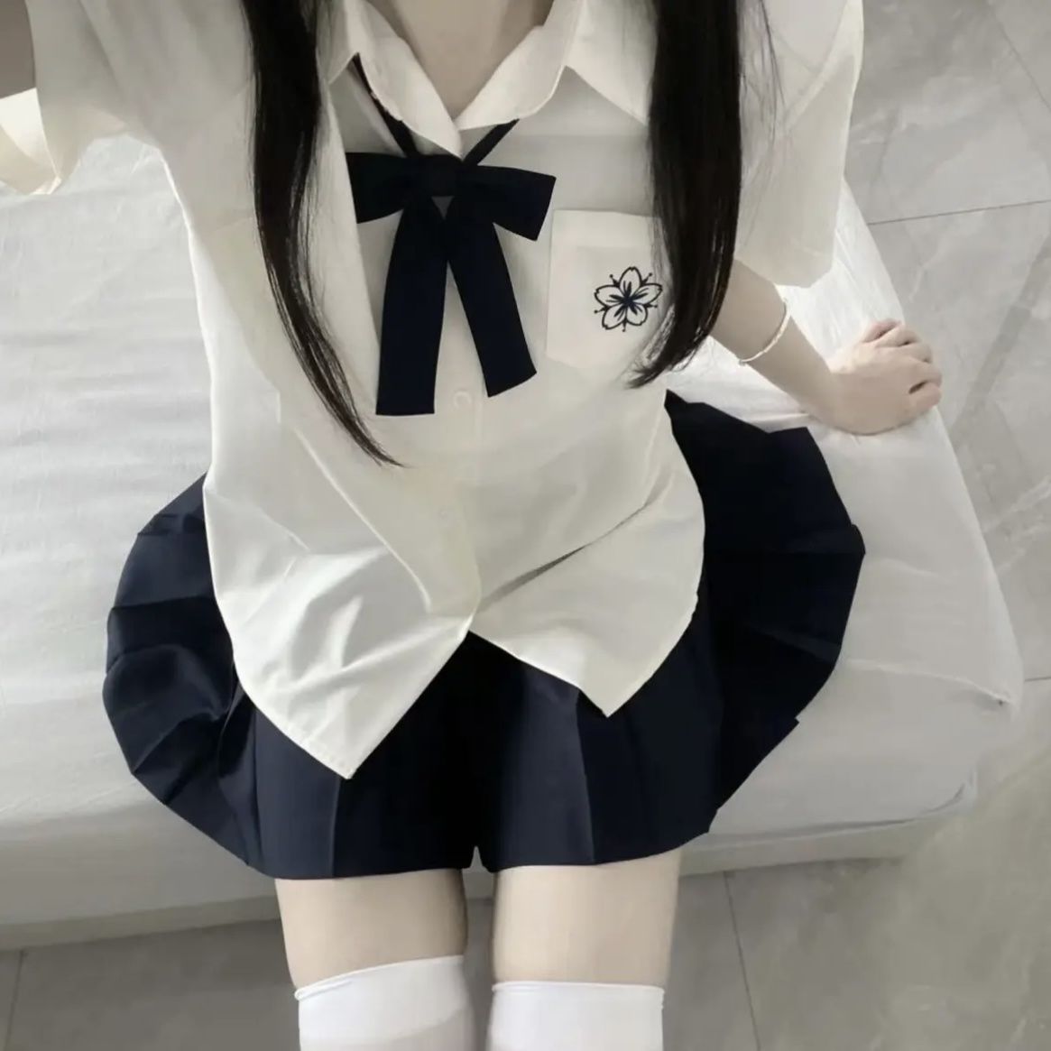 樱木北jk衬衫日系白色樱花刺绣女衬衣基础款学院风夏季制服裙短袖