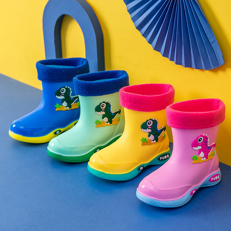 E-Commerce Cross-Border Dropshipping Children's Rain Boots for Girls, Fleece-Lined Water Shoes, Rain Boots for Baby Boys, Thickened and Warm Jieyang Slippers