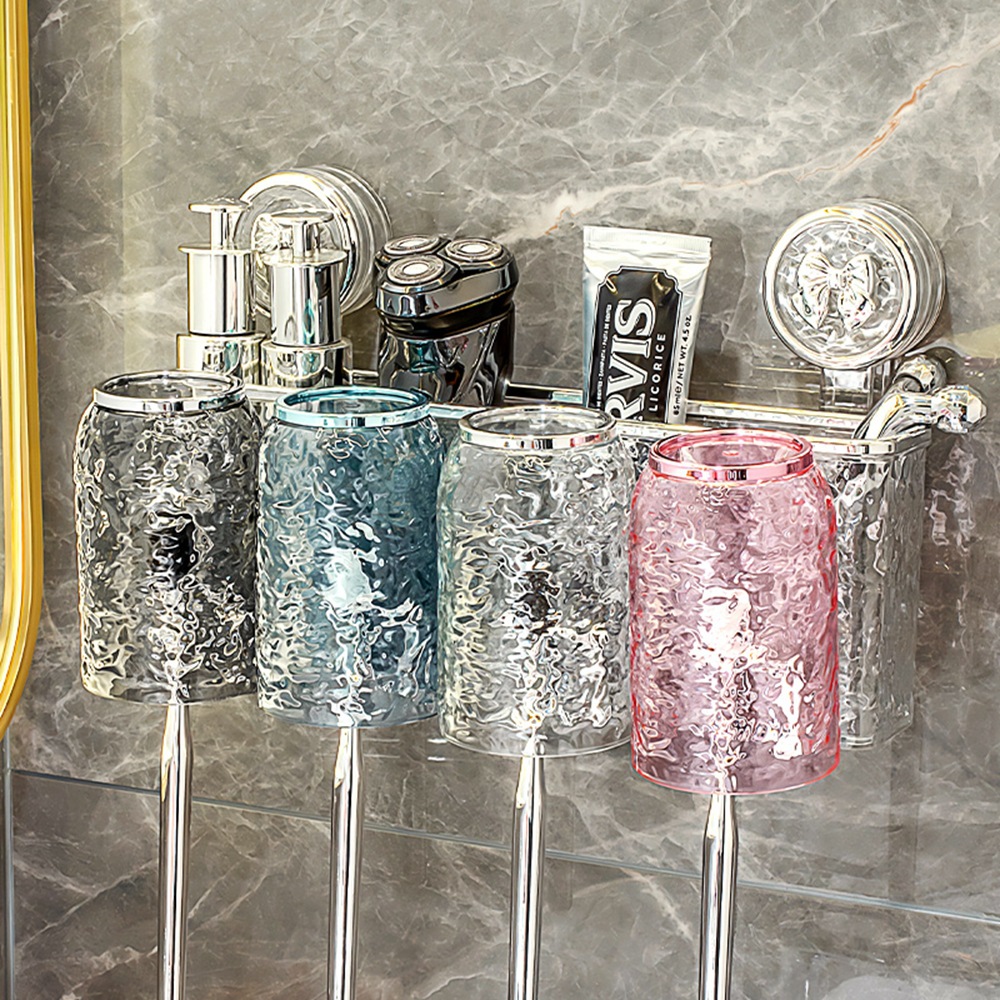 Estante de cepillo de dientes con ventosa Taza de enjuague bucal sin perforación Cepillo de dientes Taza de dientes Montado en la pared Cepillo de dientes Estante de pasta de dientes