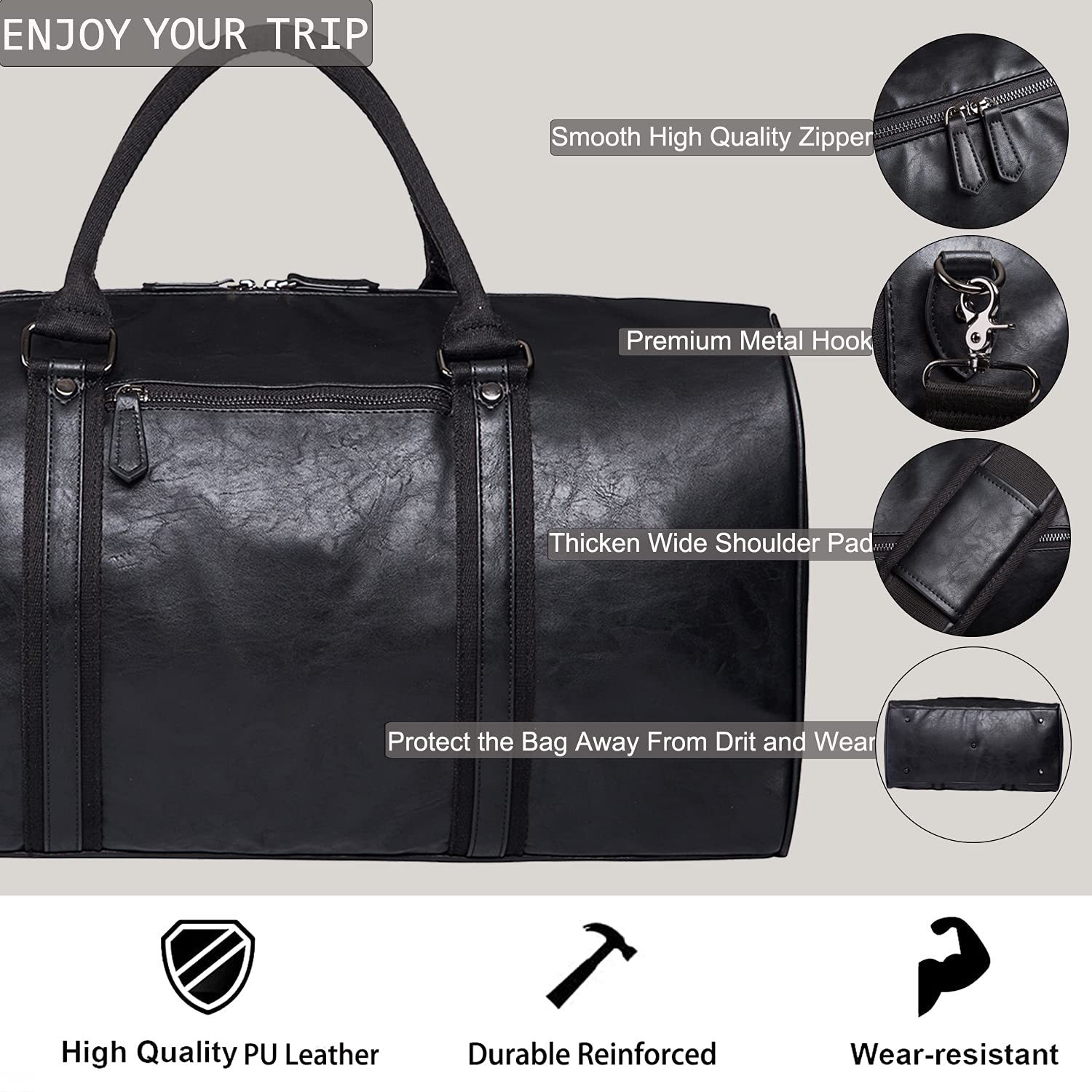 Extra Duffel Reisetasche, wasserdicht, Leder, fürs Wochenende, groß, zum Aufhängen_voghion.com