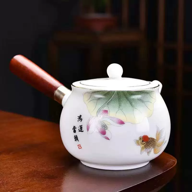 Ладья из бараниной жирной нефритовой белой porcelain боковая ручка против ожогов чайник набор китайского ушу чайник чистый белый простой домашний чайник оптом