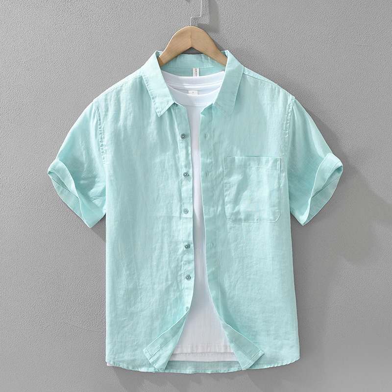 8150 Japanese Style Linen Fresh Short-Sleeved Shirt Men's Versatile Literary Casual Loose Breathable Top Drop Shipping