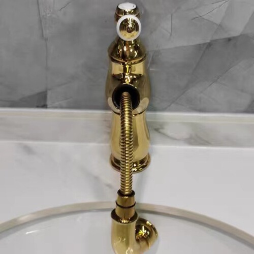 Nordic French retro gold face basin faucet bathroom creative European cold and hot splash-proof undermount basin faucet