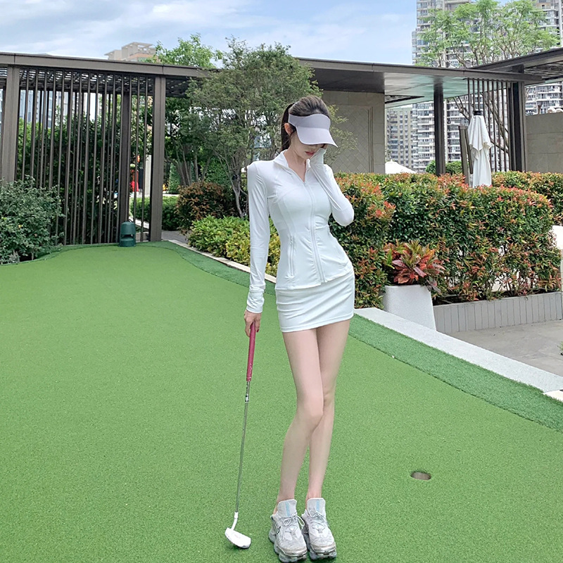 Korean Style Golf Clothing Women's Ice Silk Long-Sleeved Tops Slimming Look Golf Skirts Tennis Hip Skirts Summer