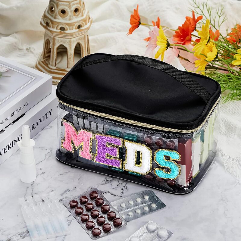 Amazon MEDS 薬箱刺繍文字化粧品袋透明 PVC 収納袋旅行トイレタリーバッグハンドバッグ|undefined