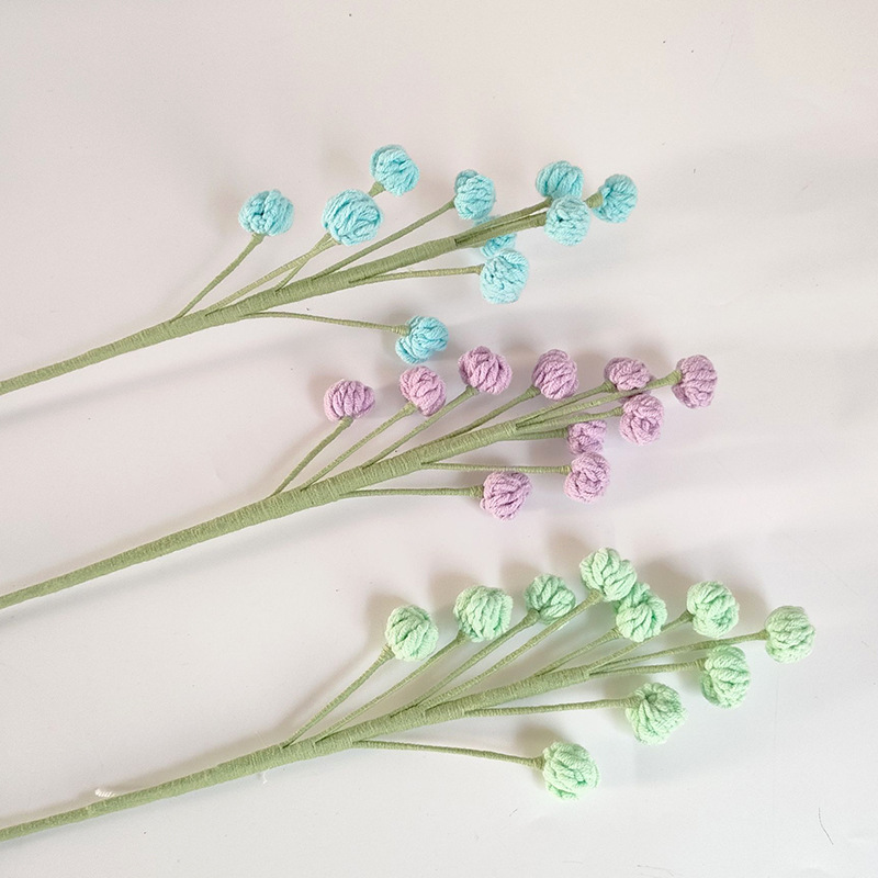 Ramo de flores eternas tejidas a mano multicolor acabado flor falsa Ramo de frutas pequeñas tejidas a todo fósforo de lana con hierba