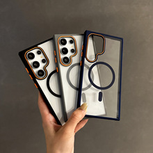 适用三星S25Ultra环甲透明磁吸手机壳跨境S24Plus高级感S23保护套