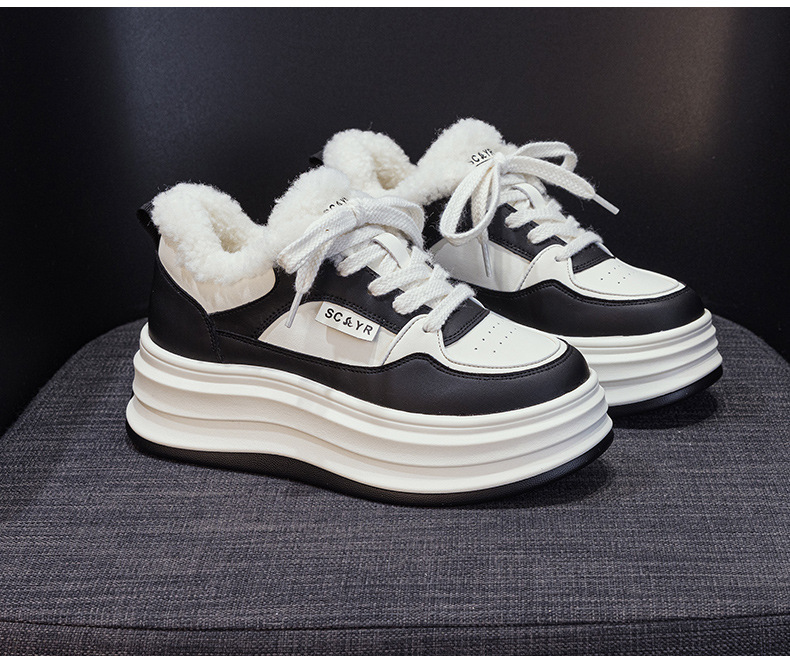 Giày sneaker nữ chunky đế dày mũi tròn lót lông cừu ấm áp mùa thu đông — M2688-1 màu đen lót nhung, M2688-1 trắng be lót nhung chi tiết 19