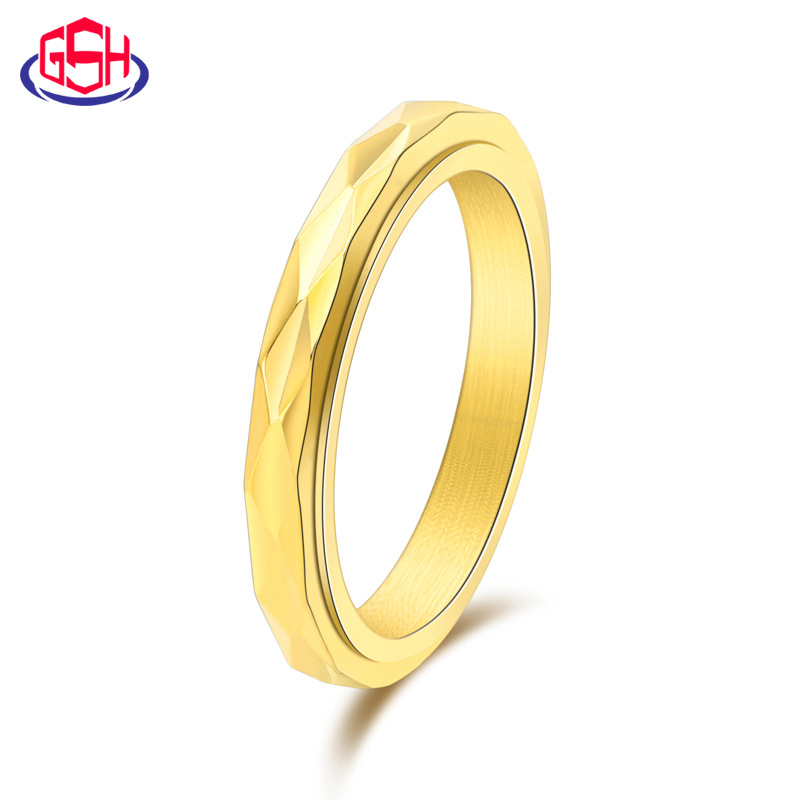 European and American New Diamond-cut Stainless Steel Flower Ring Women's ins Rotatable Finger Ring 3mm Simple Gold Jewelry