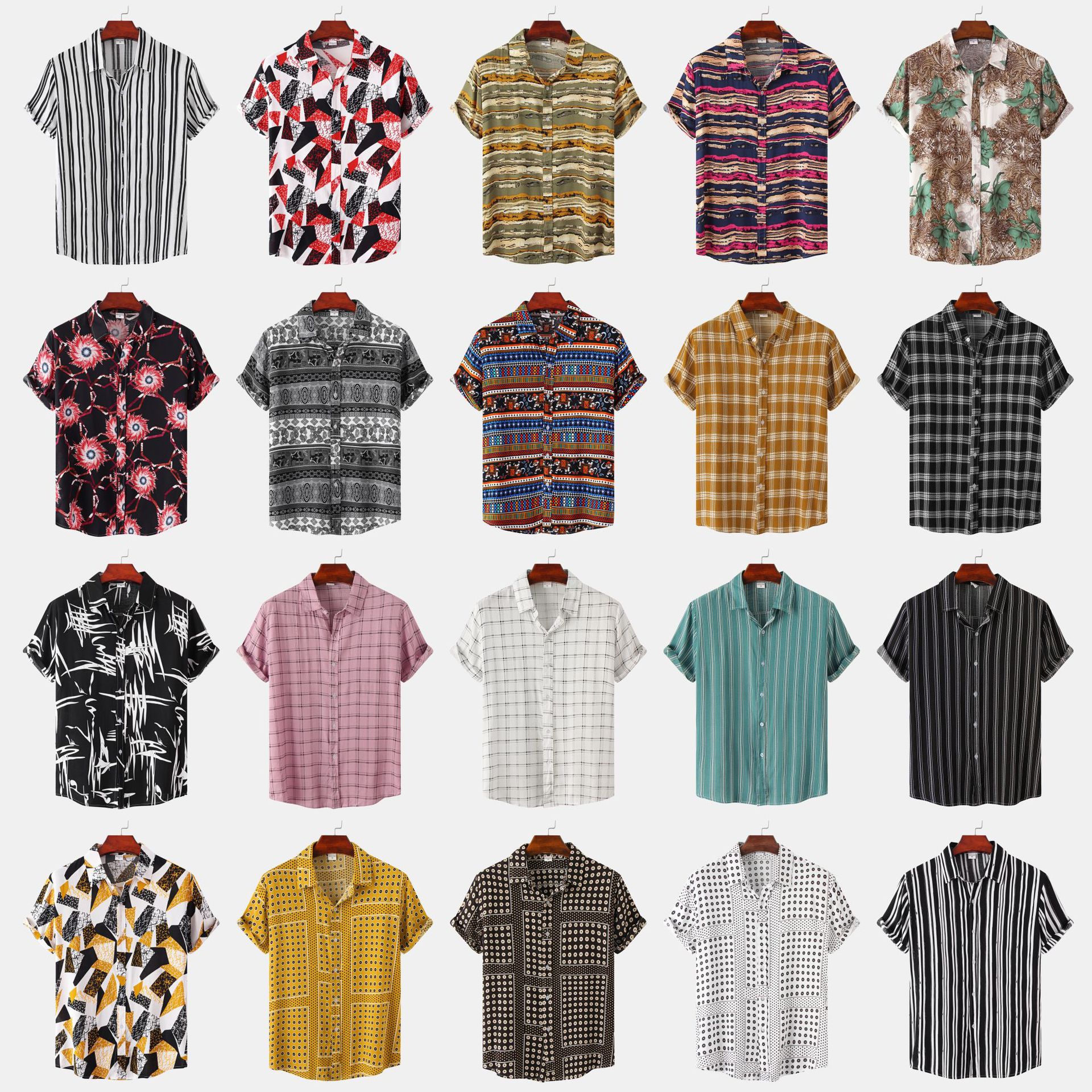 Comercio exterior transfronterizo ropa de hombre 2022 primavera y verano nuevos hombres a rayas slim fit popular todo partido camisa de manga corta ropa de hombre al por mayor