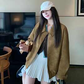 设计感女装美式复古麂皮绒外套秋冬款高级感夹克显瘦宽松百搭风衣