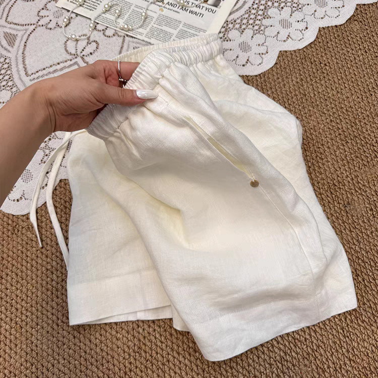 CHAOレベルのオススメ！女性用の白い薄いリネンショートパンツ2025新しい夏のアウターウェアは脚を長く見せますワイドレッグパンツ|undefined