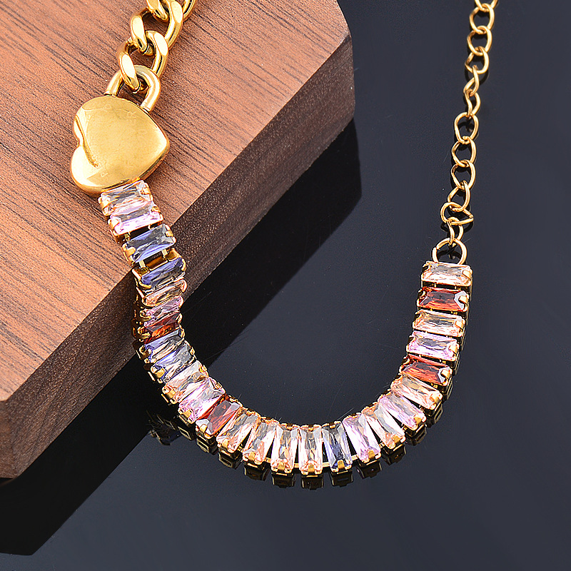 Fashion Geometric Titanium Steel Patchwork Gold Plated Zircon Bracelets 1 Piece