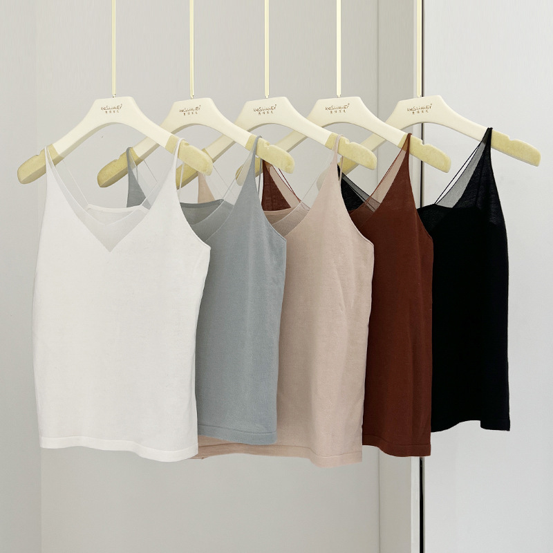 Pure Cashmere Backing Camisole Women's Inner Knit Warm Organza Stitching Solid Color Base Shirt