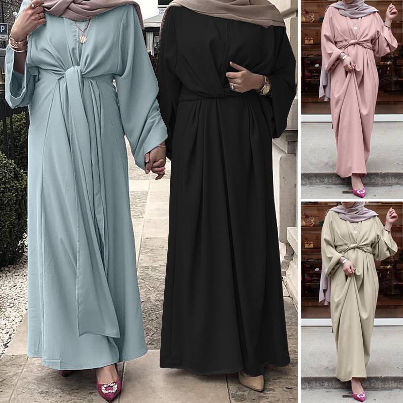 2022 new cross-border mousse style women's long-sleeved belt solid color round neck length dress 2022 new cross-border mousse style women's long-sleeved belt solid color round neck length dress