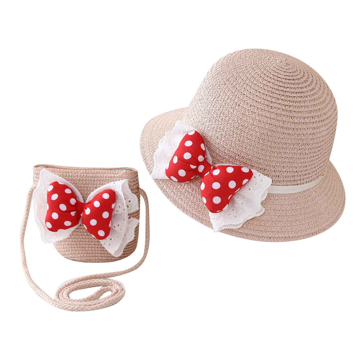 Kids Casual Sun Hat UPF 50+ Parent-child Summer Sun Protection Children's Bowknot Straw Hat, Beach Sunshade Hat And Bag For Seaside Outings_voghion.com