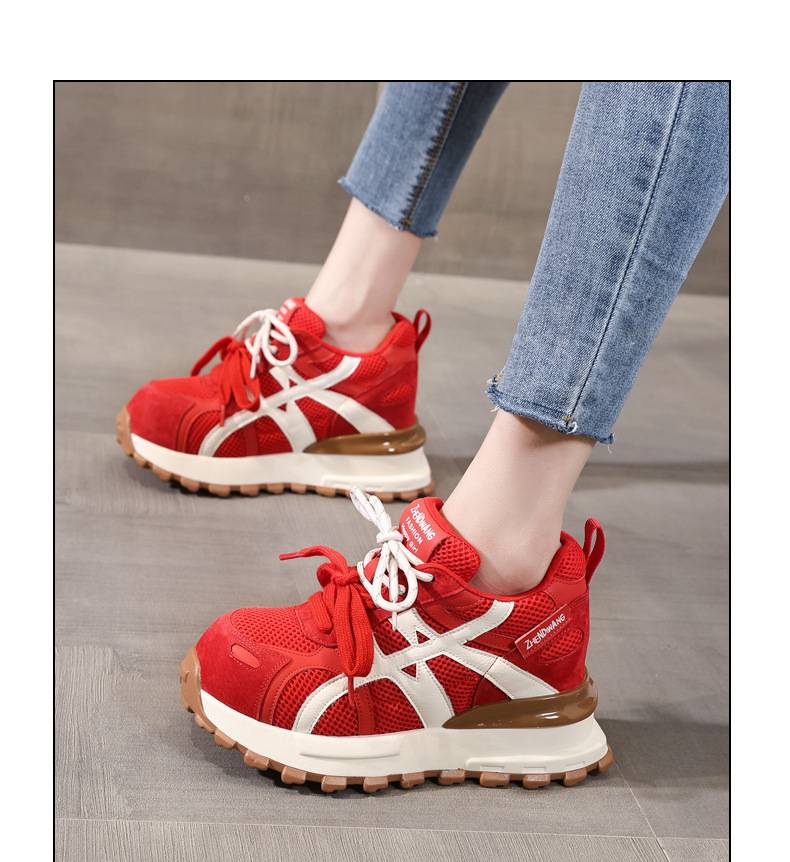 Giày sneaker nữ đế dày tăng chiều cao 9cm mặt lưới phong cách Forrest Gump — màu be chi tiết 11