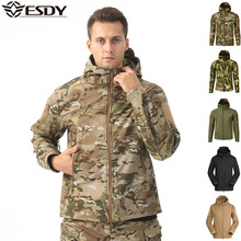 ESDY软壳迷彩抓绒冲锋衣男士冬季防水防风户外战术外套连帽登山服