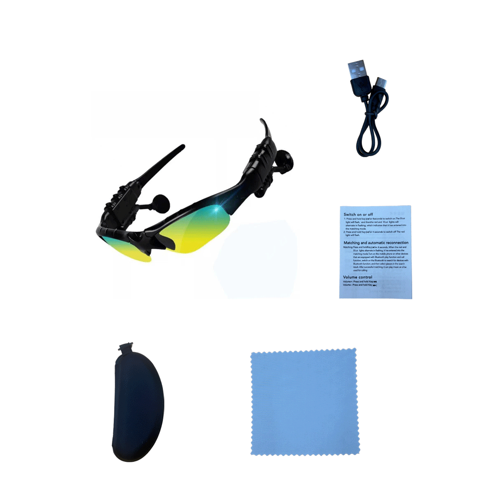 Montura negra con lentes degradadas verdes (incluye funda de cuero, paño para gafas, manual, cordón).