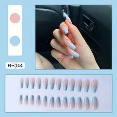 French light blue gradient wearing nails Instagram influencer pure desire fake nail sheets 24 pieces complete nail stickers