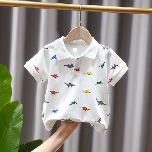 Boys' Short Sleeve T-Shirt Lapel POLO Shirt 2022 Summer New Cartoon Dinosaur Print Children's Clothes