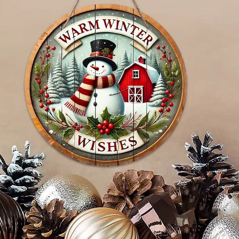 クロスボーダークリスマス木製雪だるまペンダント工芸品クリスマス雰囲気装飾ラウンドサインドアサイン|undefined