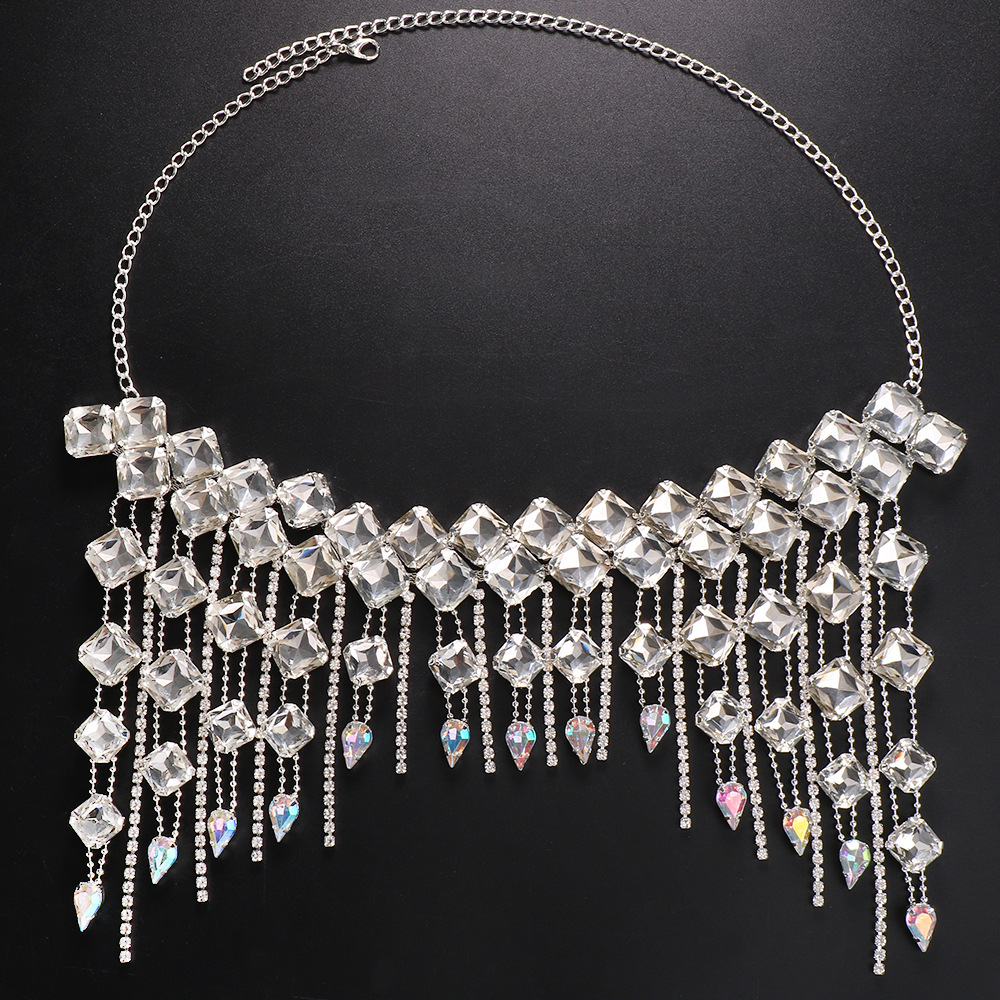 Tocado de borla personalizado transfronterizo femenino europeo y americano sexy exagerado de múltiples capas rhinestone borla cadena del pelo accesorios para el cabello tocado