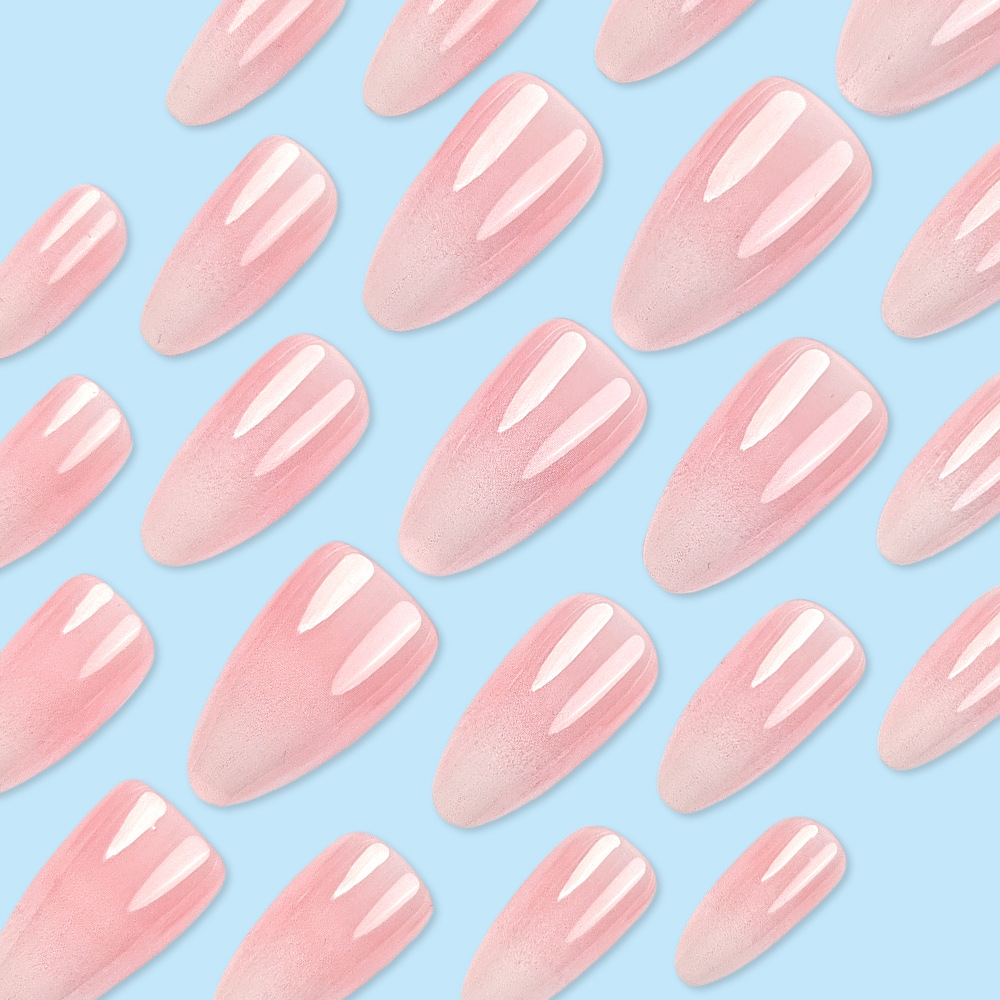 Chicas calientes, uñas de uñas en forma de almendra, parche de uñas desmontable degradado rosa y blanco, uñas de vestir más vendidas en Europa y América