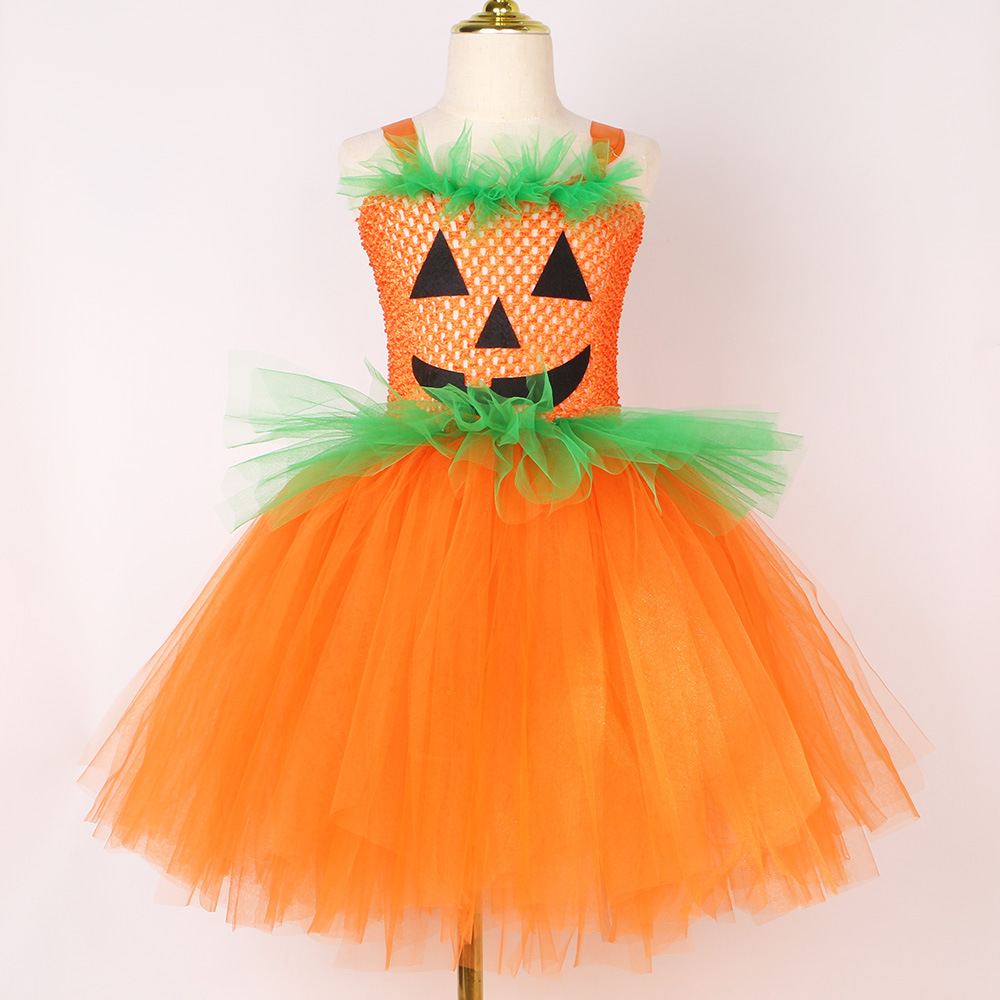 Baby Girls' Clothing Performance Costume Orange Mesh Tutu Princess Skirt One Piece _voghion.com