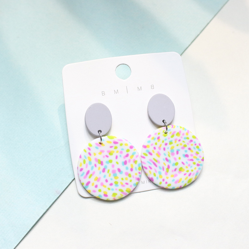 1 Pair Fashion Round Plaid Polka Dots Soft Clay Patchwork Women's Drop Earrings display picture 5