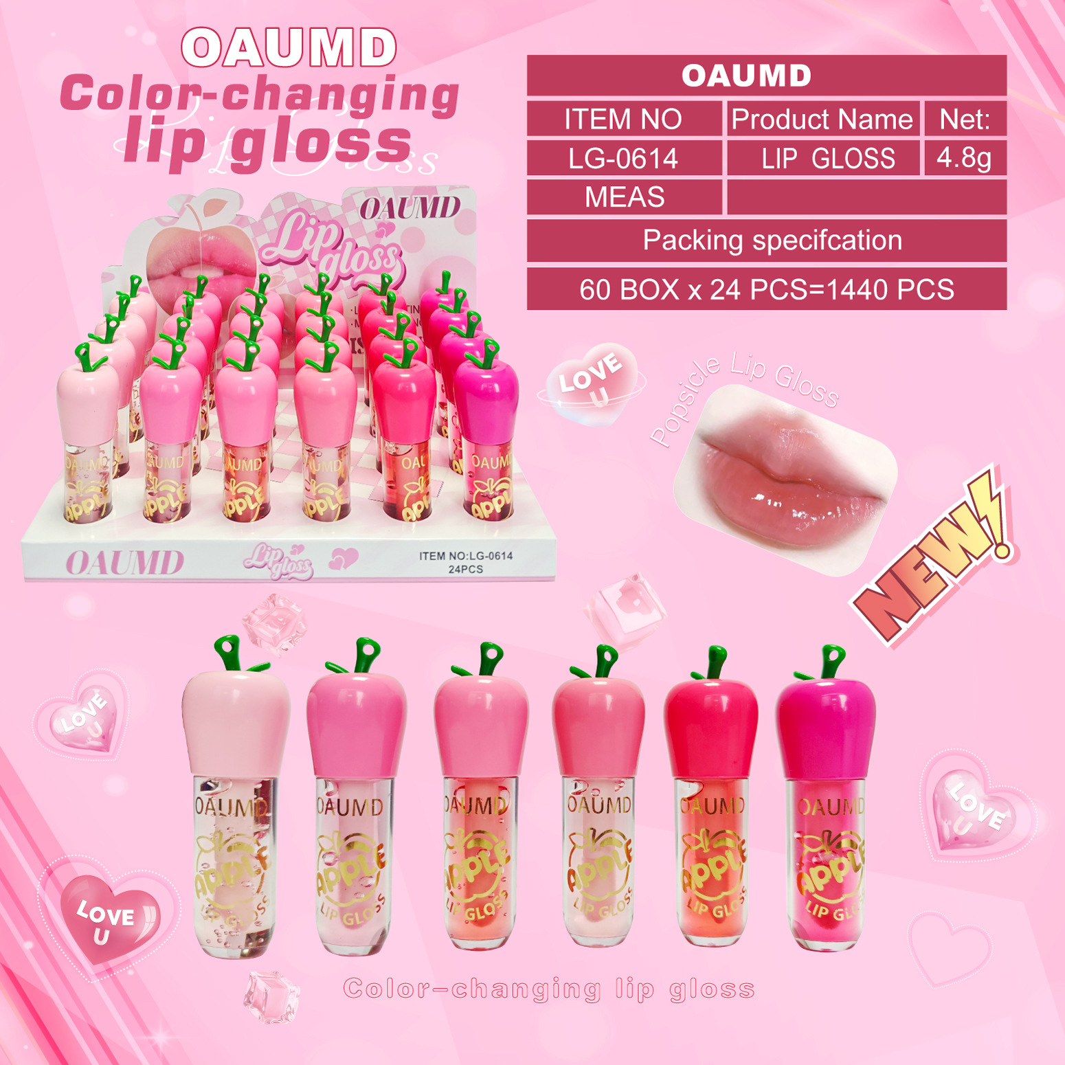 OAUMD comercio exterior transfronterizo nuevo esmalte labial hidratante perdurable colgante de dibujos animados manzana fruta lipstick cambio