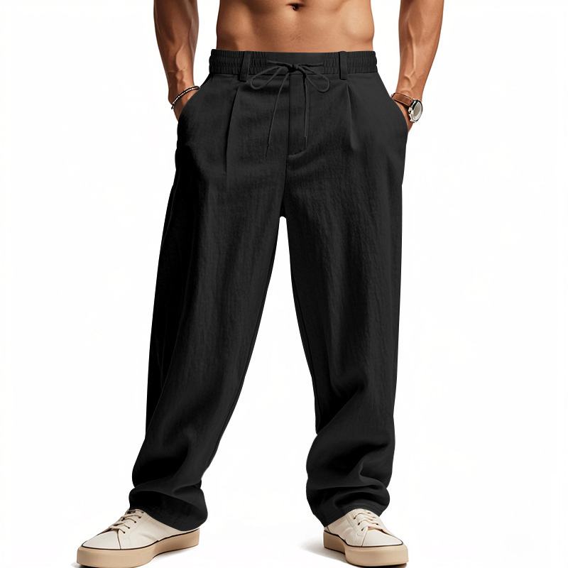 Men's Loose Linen Casual Wide-leg Beach Trousers For Summer_voghion.com