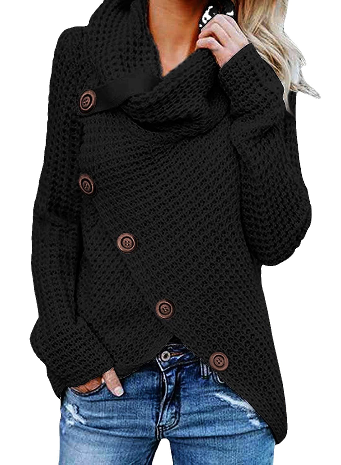 Ropa de punto de manga larga europea y americana eBay Amazon nuevo jersey de cuello alto de cinco botones de color sólido suéter de las mujeres