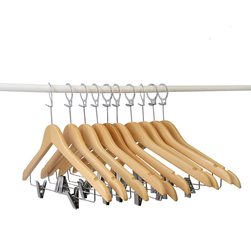 Perchas de madera maciza hotel tienda de ropa al por mayor madera doméstica soporte de ropa de madera sin rastros clip antideslizante para colgar ropa para adultos